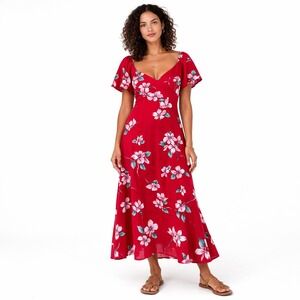 Vintage‎ Hawaiian Nei Red Floral Maxi Dress Small